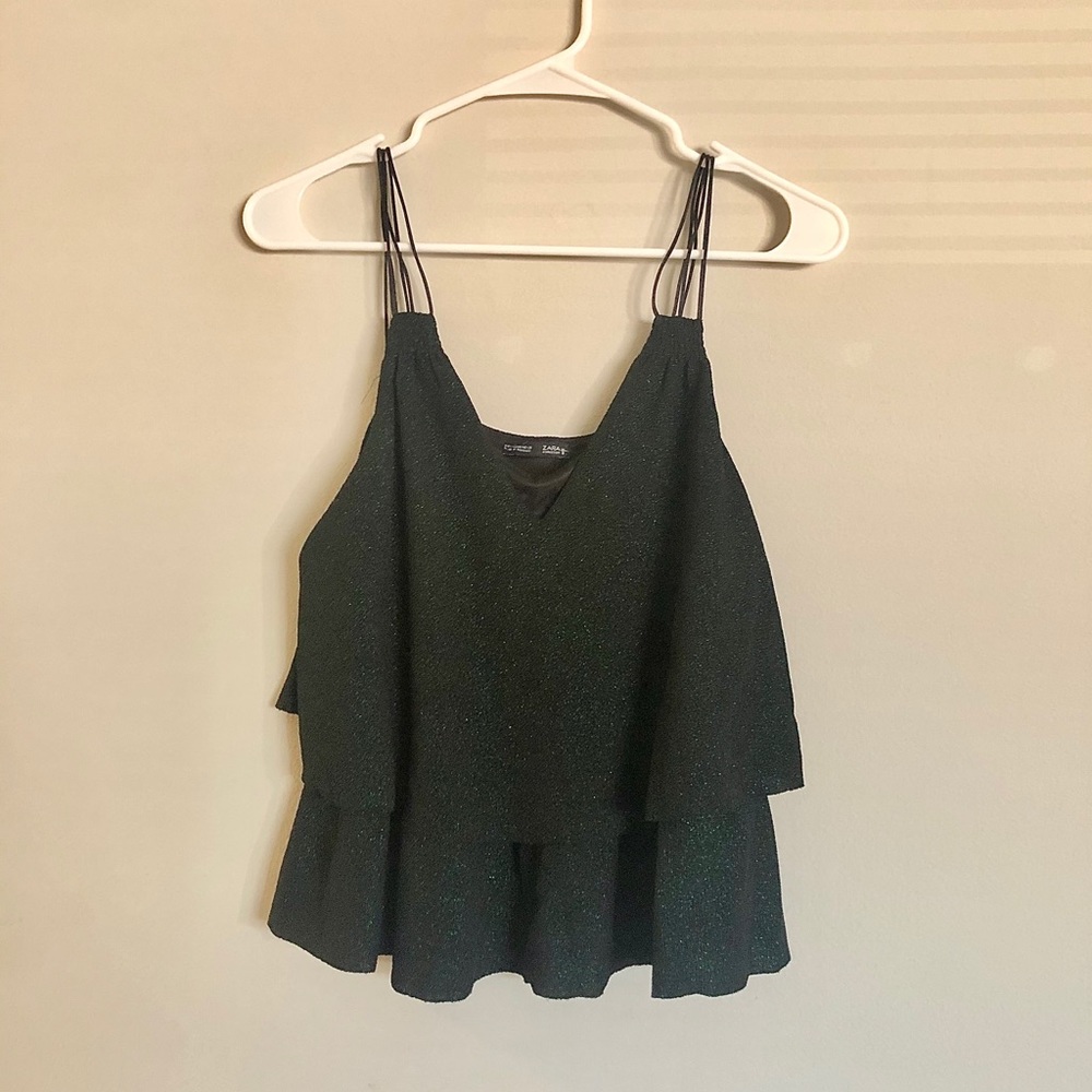 Zara shimmery dark green cami top